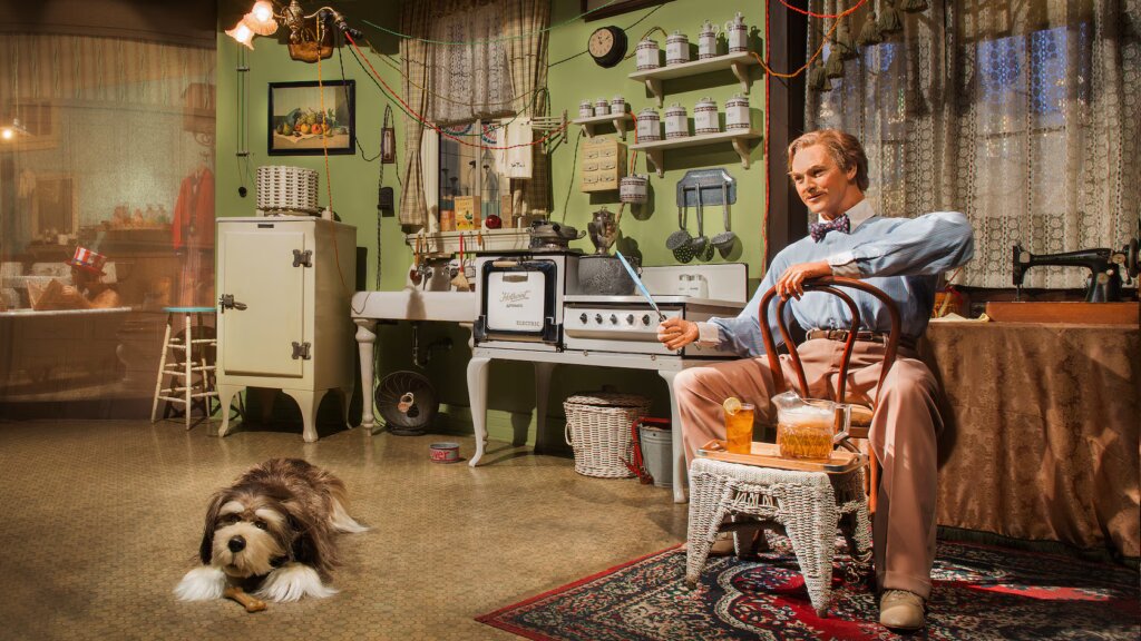 Early Carousel of Progress artwork and animatronics showcasing Walt Disney’s original design for the attraction.